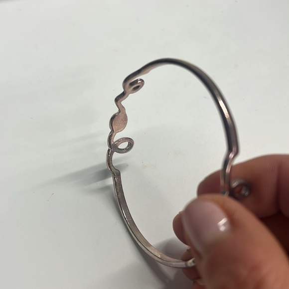 Copper Silvertone Overlay Distressed Love Bangle Bracelet w/Two Cubic Zirconia - Picture 5 of 6